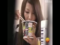 Asian babe eating poop like a noodles